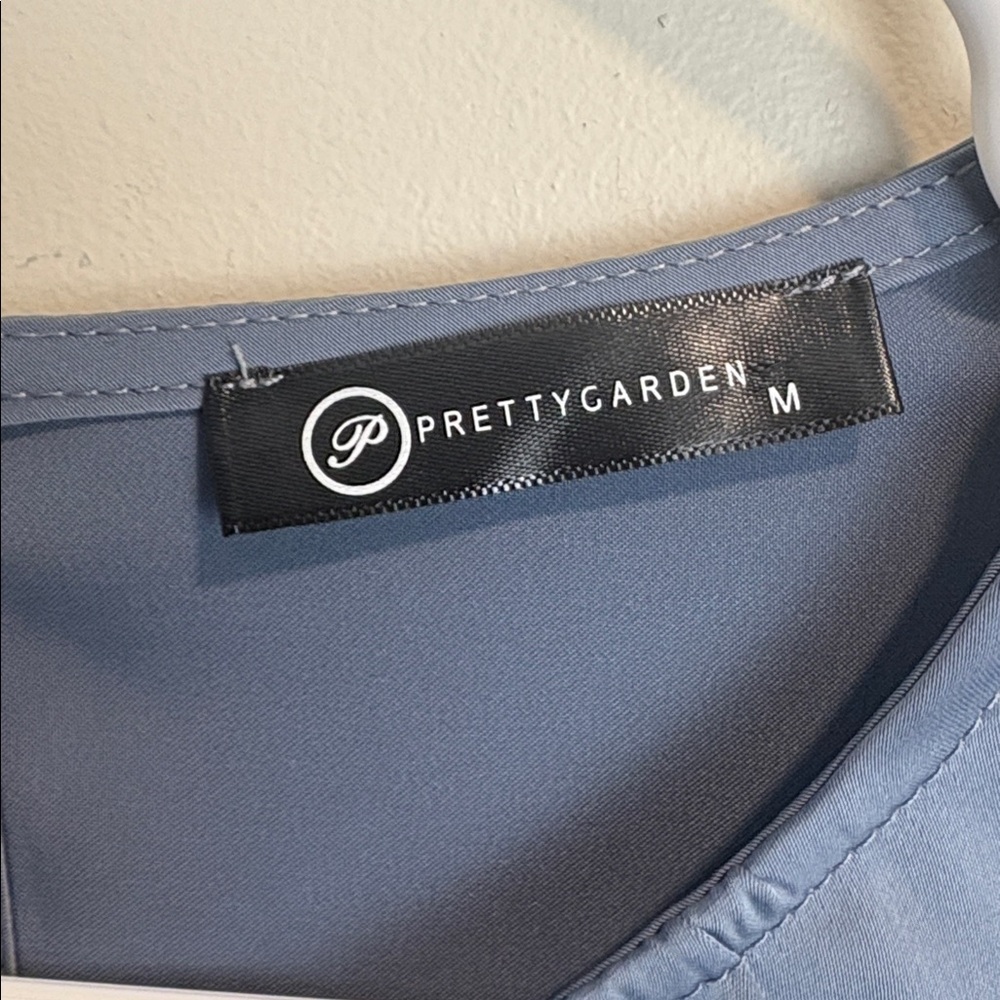 Stone Blue Satin Faux Wrap Dress - Picture 4 of 6